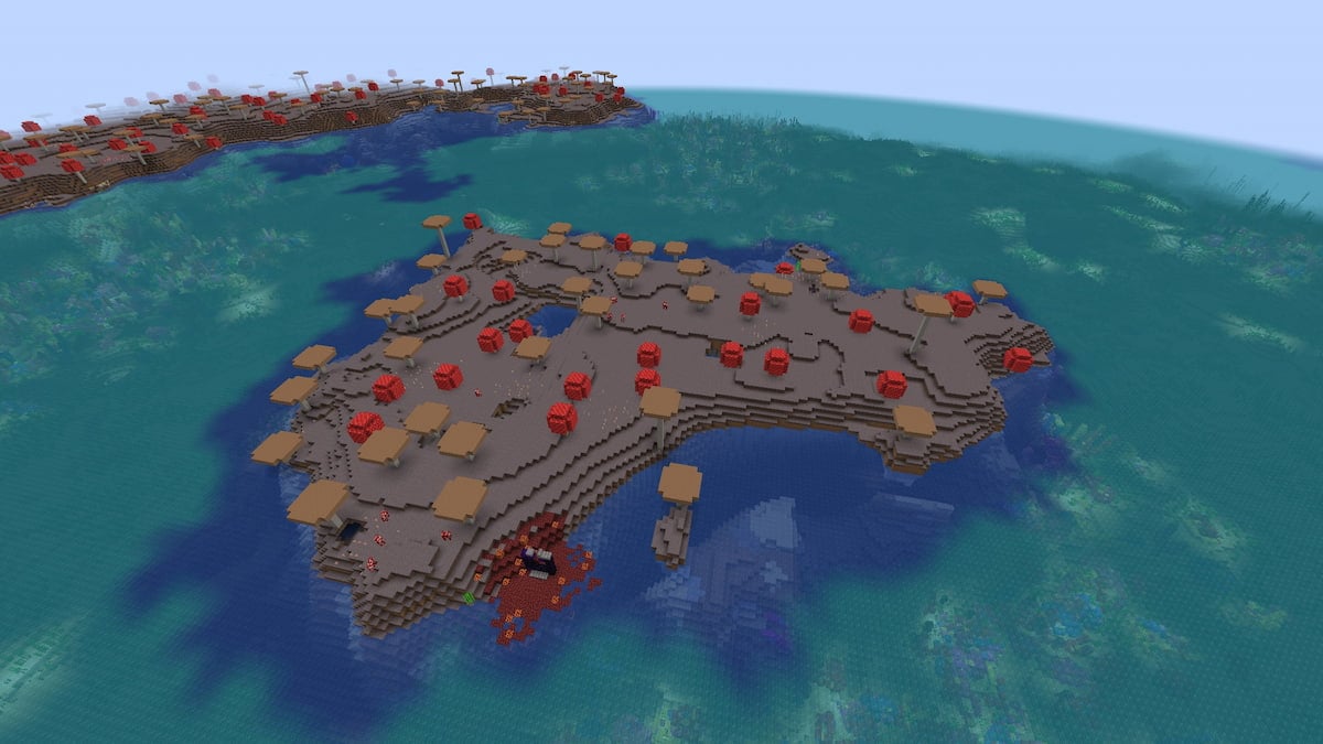 Two Minecraft Mushroom islands in a Coral Reef
